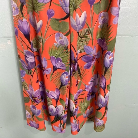 Alice & Olivia Athena Floral Pant Orange Purple Tropical Sz 8 Wide Leg High Rise - Picture 3 of 8